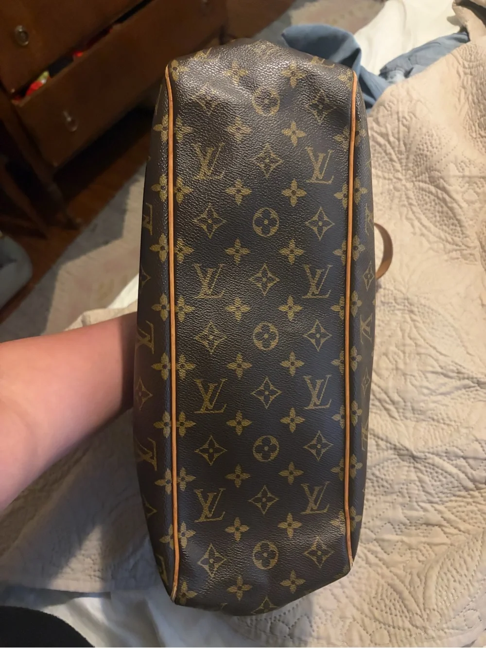 Louis Vuitton Monogram Canvas Shoulder Bag with Tan Trim